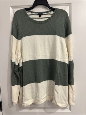 Talbots Plus Olive Green and Cream Striped Knit Sweater